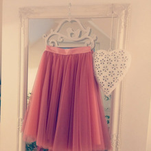 Custom Made 5 Layers Tulle Skirt High Waist Knee Length Coral Midi Skirts 2017 Spring Summer Lolita Saias Faldas Real Photo 2024 - buy cheap