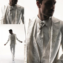 New Fashion Trend Custom Made Lace Design Men's Suit Bridal Groom Suits/Tuxedo Jacket+Pants+Vest+Tie Handsome Custom Made New 2024 - buy cheap