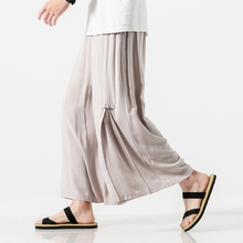Japanese Streetwear Plus Size 5XL 4XL Mens Elasticated Waist Trousers Hemp Ankle Length Wide Leg Flowy Pants Casual Linen XXXXXL 2024 - buy cheap