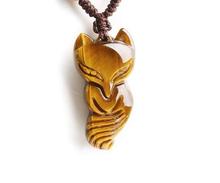 Wholesale Yellow Tiger Eye Natural Stone Pendant Caved Fox Pendant Necklace Energy Stone Sweater Chain Necklace Fashion Jewelry 2024 - buy cheap