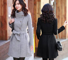 Женское шерстяное пальто с длинным рукавом, однотонное теплое приталенное пальто серого и черного цвета из смешанной шерсти, Осень-зима 2024 - купить недорого
