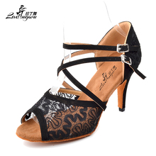 Ladingwu-zapatos de baile de Salsa de encaje negro para mujer, calzado de tacón de felpa suave de 6cm/7,5 cm/9cm, superventas 2024 - compra barato