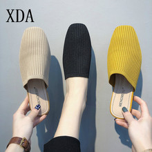 Тапочки XDA на плоской подошве с закругленным носком, повседневные туфли с эластичным ремешком, желтые, черные, без шнуровки, модные шлепанцы, 2019 2024 - купить недорого
