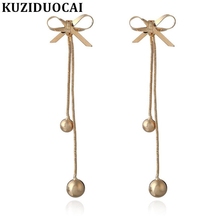 Kuziduocai New ! Fashion Trend Fine Jewelry Pure Metal Bowknot Metal Ball Tassel Concise Stud Earrings For Women Gifts E-1107 2024 - buy cheap