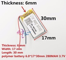 best battery brand 3.7V lithium polymer 061730 601730 MP3 wireless mouse Bluetooth stereo 280mAH 2024 - buy cheap