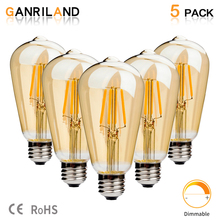 GANRILAND Dimmable Edison Retro Vintage Filament LED Bulb ST64 4W 6W Golden Cover Light Lamp 220V Warm White 2200K 2024 - buy cheap