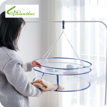 Free Shipping 2 Layers Clothes Drying Rack Folding Hanging Hanger Clothes Laundry Sweater Underwear Basket Dryer Net Bag 2024 - buy cheap