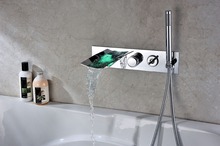 Free shipping Chrome Finish LED Roman Tub Wall Mount Tub Faucet With Hand Shower 2024 - buy cheap