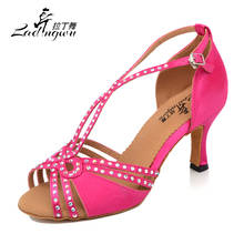 Ladingwu Spring and Summer Women's Dance Sandals Pink/Brown Satin Collocation Shine Rhinestone Latin Dance Shoes Salsa Women 2024 - buy cheap