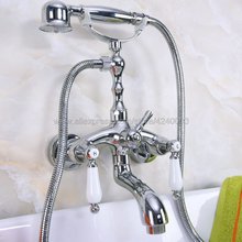 Chrome Polished  Bathtub Faucet Wall Mount Handheld Bath Tub Mixer System with Handshower Telephone Style Kna219 2024 - buy cheap