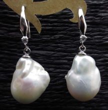 Venda quente> nucleated barroco 13.5mm genuine freshwater pearl earring dangle-Noiva jóias frete grátis 2024 - compre barato