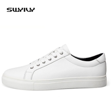 Swyevy-zapatillas de Skateboarding de piel auténtica para hombre, zapatos blancos con cordones de corte bajo, de talla grande 37-48, para primavera y otoño 2024 - compra barato