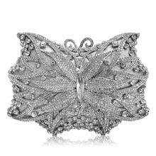 Металлическая сумка в форме бабочки с серебристым кристаллом, клатч, сумочка, вечерние сумки, клатчи, женские сумки, дамские бриллиантовые вечерние сумки на плечо 2024 - купить недорого