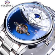 Forsining Blue Moon Phase Automatic Mens Watches Business Watch Casual Steel Strap Waterproof Sport Mechanical Relogio Masculino 2024 - buy cheap