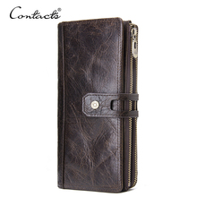CONTACT'S Genuine Leather Men Purse Long Wallets With Cell Phone Pocket Women Fashion Clutch Wallet Coin Purses Female Walet 2024 - buy cheap