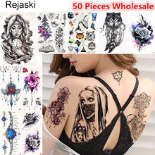 Rejaski 50 Pieces Wholesale Temporary Tattoo Mix Style Flower Fox Tatoo Body Arm Art For Men Women Fake 3D DIY Tattoo Stickers 2024 - buy cheap