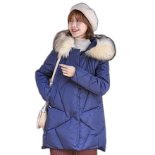 Casaco feminino com capuz, jaqueta de inverno 2019 parca feminina gola pele plus size 3xl 2024 - compre barato