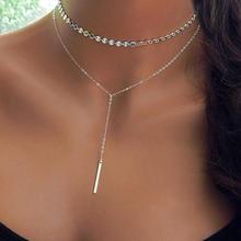 Hot Gold Long Bar Choker Necklace For Women Pendant Jewelry Double Layer Necklace Set Initial Disc Choker Necklace Gift 2024 - buy cheap