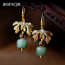 BOEYCJR Ethnic Gold Color Leaf Stone Bead Drop Earrings Handmade Vintage Jewelry Hook Earrings Dangle Earrings for Women  2024 - buy cheap