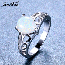 Junxin anel de pedra opala branca unissex, anel de dedo vintage para casamento e noivado para homens e mulheres 2024 - compre barato