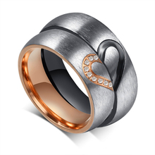 Romantic Love Heart Black/Rose Gold Titanium Steel CZ Promise Ring Men Women Wedding Jewelry Engagement Band Rings Bijoux R091 2024 - buy cheap