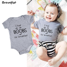 Cute Baby Bodysuits 0-24Months Summer Children Clothes I Had Boobs For Breakfast Letters Print Infant Jumpsuits Kids Outfits 2024 - buy cheap