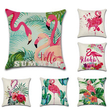 Decorativo lance fronha capa de almofada forma quadrada flamingo animais poliéster capa para sofá sala estar capa almofada 2024 - compre barato