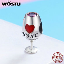 WOSTU 100% Pure 925 Sterling Silver Unique Wine Cup Hot Red Heart Beads fit Original DIY Charm Bracelets Jewelry Gift FIC788 2024 - buy cheap