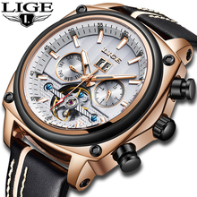 LIGE Top Brand Luxury Hollow Automatic Mechanical Sport Watch Military Genuine Leather Waterproof Watch Mens Relogio Masculino 2024 - buy cheap