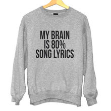 Meu cérebro é 80% letras de música letras imprimir camisola feminina jumper algodão casual hoodies para lady hipster cinza BZ-81 2024 - compre barato