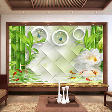 Photo Wallpaper Chinese Style Lotus Circle Bamboo Nature Landscape 3D Wall Murals Living Room TV Sofa Backdrop Wall Decor Fresco 2024 - buy cheap