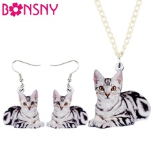 Bonsny Acrylic Sweet Cat Kitten Jewelry Sets Earrings Drop Necklace Pendant Cute Animal Charms Gift For Women Girls Pet Lovers 2024 - buy cheap