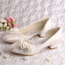 Custom Handmade Ivory Flower Bridal Wedding Shoes Low Chunky Heel Size 6 2024 - buy cheap