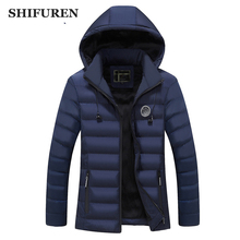 SHIFUREN Winter Warm Jacket Men New Causal Parka Coats Long Sleeve Cotton Padded Zipper Outerwear Clothing Hooded Detachable Hat 2024 - buy cheap