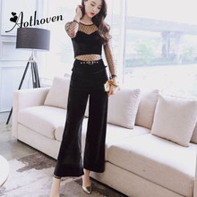 Two Piece Set 2020 Spring Office Business Suit Women Casual Gauze Patchwork Long Sleeve Tops and Wide Leg Pants 2 Piece Sets 2024 - buy cheap