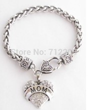 fashion rhodium plated  MOM  antique silver Lobster Claw Bracelet Crystal Heart  family Jewelry 2024 - buy cheap