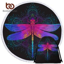 BeddingOutlet Dragonfly Mandala Large Round Beach Towel Colorful Microfiber Adults Bath Towel Tassel Purple Pink Insect Tapestry 2024 - buy cheap