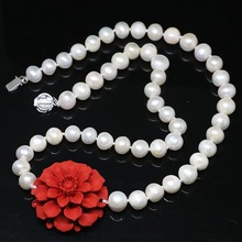 New freshwater white natural pearl beads 8-9mm special diy necklace bracelet earrings set cinnabar flower pendant jewelry B1421 2024 - buy cheap