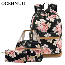 OCEHNUU Printing Women Backpack Shoulder Bag Set Canvas Laptop Bagpack Student School Bag Girls Backpacks USB Charging Back Pack 2024 - buy cheap