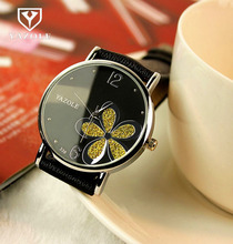 Yazole relógio feminino de pulso de couro, relógio analógico feminino com pulseira de couro, detalhes florais, moda feminina 2019 2024 - compre barato