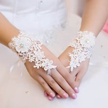 8-12 years old Lace rhinestone flower girl kid children dancing performance wedding party gloves 2024 - buy cheap