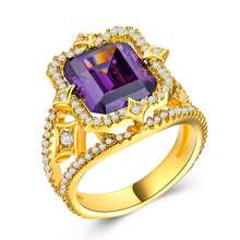 Hainon, anillos de lujo de moda de cristal de circonita cúbica púrpura/verde/azul para mujeres, anillos de compromiso, joyería, anillos de color dorado 2024 - compra barato