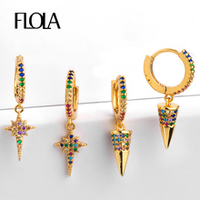 FLOLA Zirconia Rainbow Earrings Gold Filled Gothic Earrings Huggies 24K Rainbow Accesories Woman pendientes pequenos ersq29 2024 - buy cheap