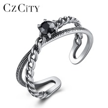 CZCITY 100% 925 Sterling Silver Open Rings for Women Geometric Retro Twist Zircon Finger Adjustable Ring Engagement Bijoux Gifts 2024 - buy cheap