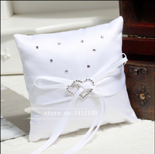 Double Heart Beautiful White Stain Bowknot Diamamte Romantic Wedding Ring Pillow Wedding Ring Pillow Cushion free shipping 2024 - buy cheap