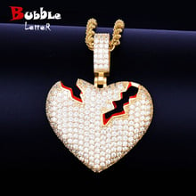 Gold Color Broken Heart Pendant Necklace With 4mm Tennis Chain Red Color oil Cubic Iced Zircon Men's Hip hop Jewelry For Gift 2024 - buy cheap