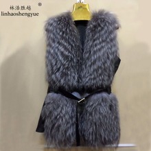 Linhaoshengyue-Chaleco de piel auténtica de zorro plateado, abrigo 2024 - compra barato