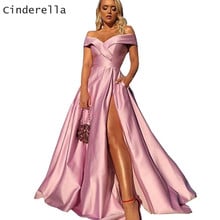 Cinderella Pink Off The Shoulder Zipper Back Satin Pleated Evening Dresses Long Party Evening Gowns Sexy Evening Dresses 2024 - buy cheap