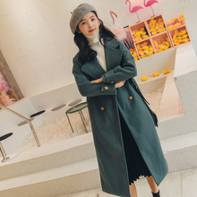 Офисные женские однотонные длинные шерстяные зимние пальто с широким поясом, шерстяное пальто и куртка с отложным воротником, женские пальто 2024 - купить недорого