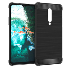 Capa preta para celular de fibra de carbono, capa de absorção de impacto macia em tpu com design de fibra de carbono para oneplus 7 pro/1 + 7 pro 2024 - compre barato